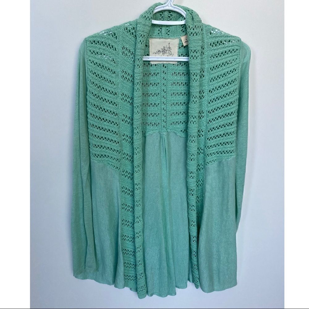 Anthro Crochet Mint Long Sleeves Open Front Cardigan